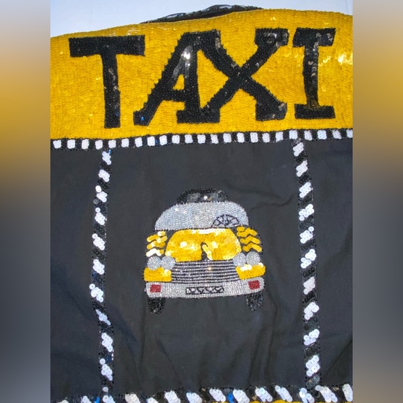 90s Vintage sequin TAXI Jacket Off Duty statement jacket🚕💛🧥🚧 - Picture 10 of 13